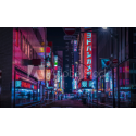 Fototapety Noc neonowej ulicy w centrum miasta w Shinjuku Tokio, szerokie ujęcie