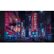 Fototapety Noc neonowej ulicy w centrum miasta w Shinjuku Tokio, szerokie ujęcie