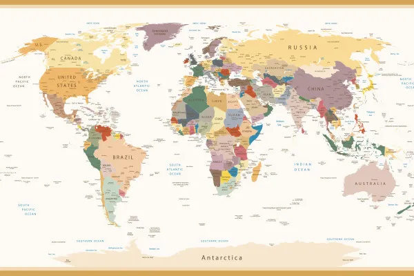 Naklejki na ścianę Bardzo Szczegółowa Polityczna Mapa Świata Vintage Kolory na wymiar