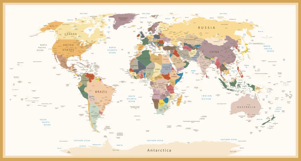 Obraz Bardzo Szczegółowa Polityczna Mapa Świata Vintage Kolory #wf856