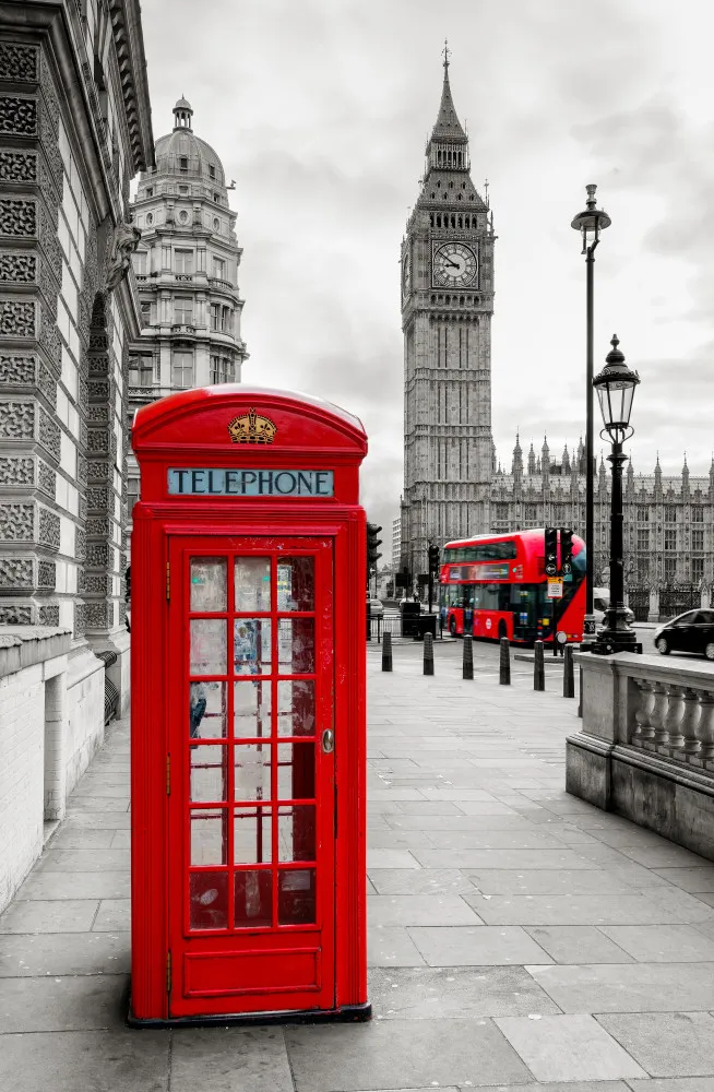 Naklejka Budka Telefoniczna w Londynie i Big Ben #wf758