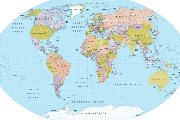 Naklejki na ścianę Fizyczna mapa świata po polsku na wymiar