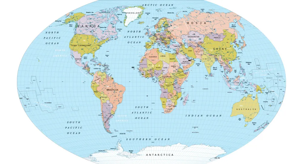 Fototapeta Fizyczna mapa świata po polsku #wf921