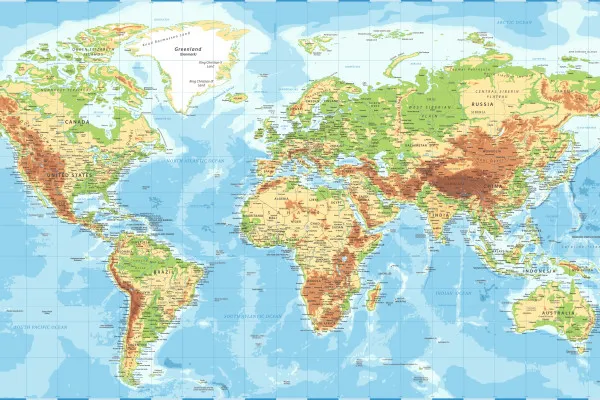 Naklejki na ścianę Fizyczna mapa świata z detalami na wymiar