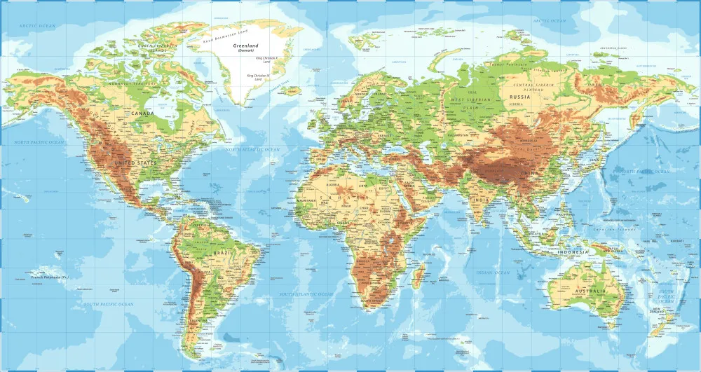 Fototapeta Fizyczna mapa świata z detalami #wf841