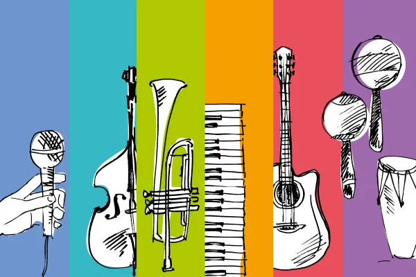 Obrazy Fototapeta Instrumenty muzyczne – ręcznie rysowana ilustracja na wymiar