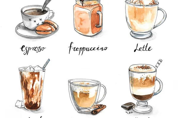 Obrazy Kolekcja Kaw – Espresso, Latte, Cappuccino i Frappuccino na wymiar