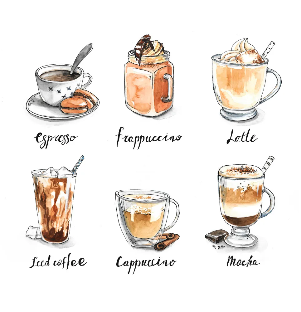 Obraz Kolekcja Kaw – Espresso, Latte, Cappuccino i Frappuccino #wf830
