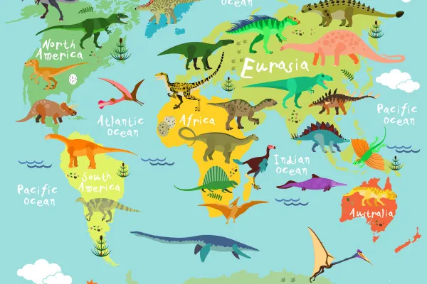 Naklejki na ścianę Mapa Świata Dinozaurów na wymiar