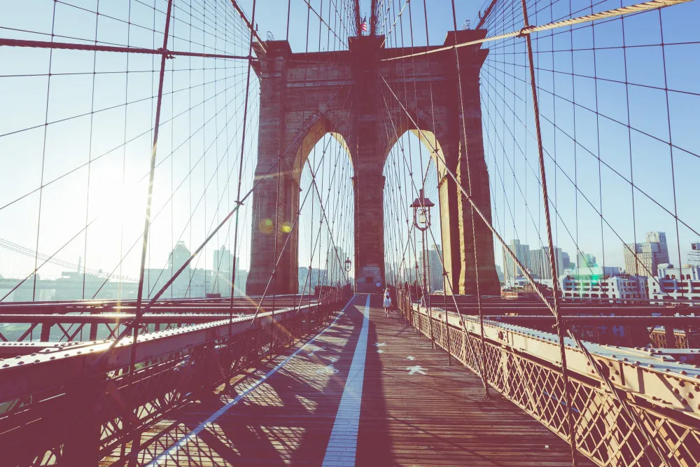 Naklejka Most brookliński ze szczegółami dźwigarów i kabli pomocniczych, Manhattan, Nowy Jork, USA #wf790