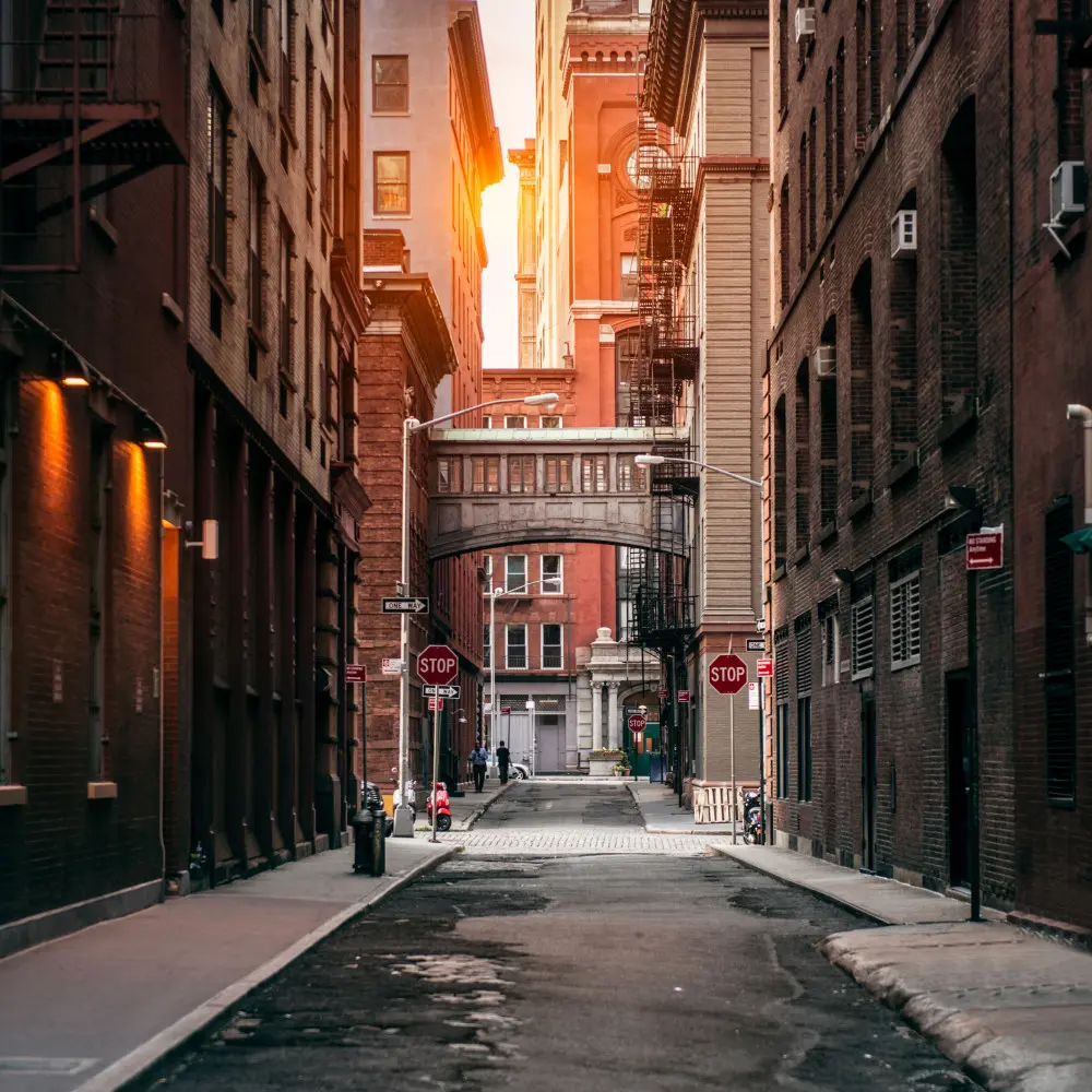 Fototapeta Nowy Jork – klimatyczna uliczka Tribeca o zachodzie słońca