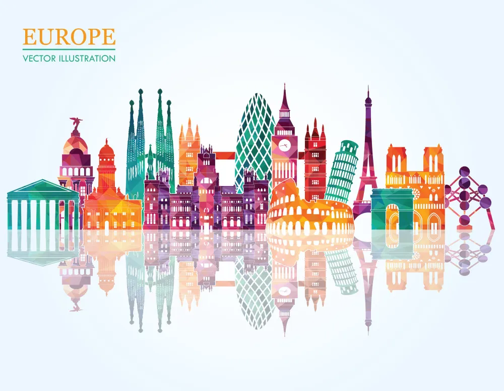 Obraz Panorama Europy – szczegółowa sylwetka miast #wf924