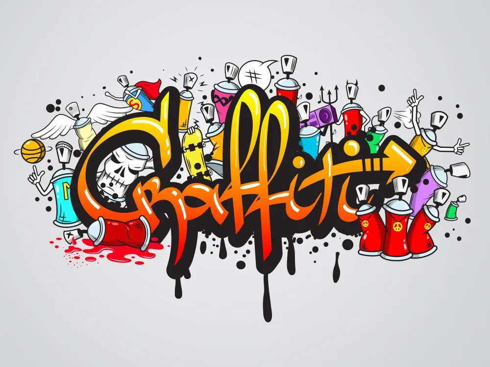 Obraz Postacie graffiti – kolorowa kompozycja w stylu street art #wf970