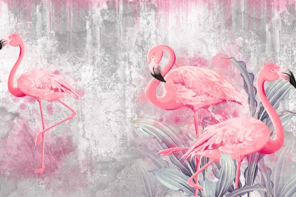 Fototapety Różowe Flamingi w Tropikalnej Scenerii na wymiar