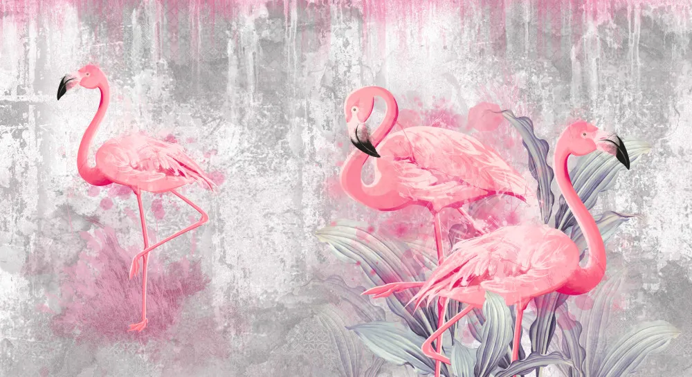 Fototapeta Różowe Flamingi w Tropikalnej Scenerii #wf874