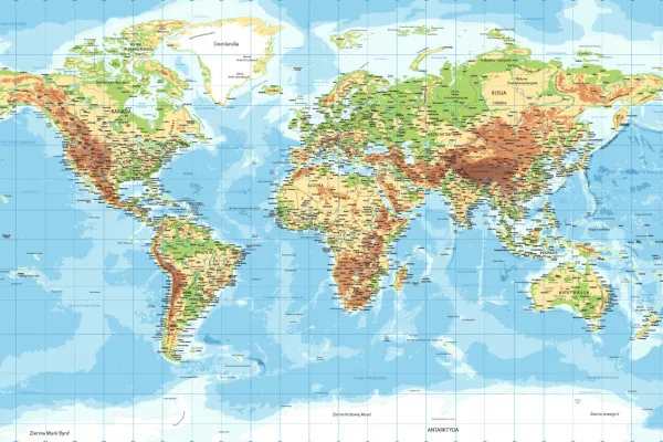 Naklejki na ścianę Szczegółowa mapa świata w języku polskim na wymiar