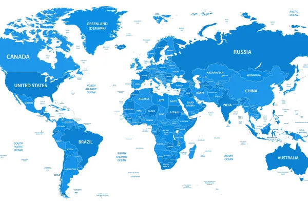 Naklejki na ścianę Szczegółowa Mapa Świata z Granicami Krajów na wymiar