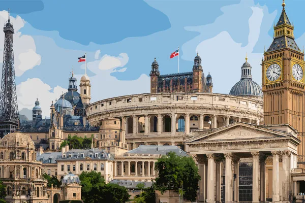 Obrazy Zabytki Europy – Wieża Eiffla, Koloseum i Big Ben na wymiar