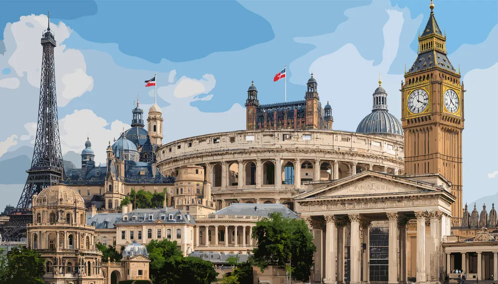 Fototapeta Zabytki Europy – Wieża Eiffla, Koloseum i Big Ben #wf931