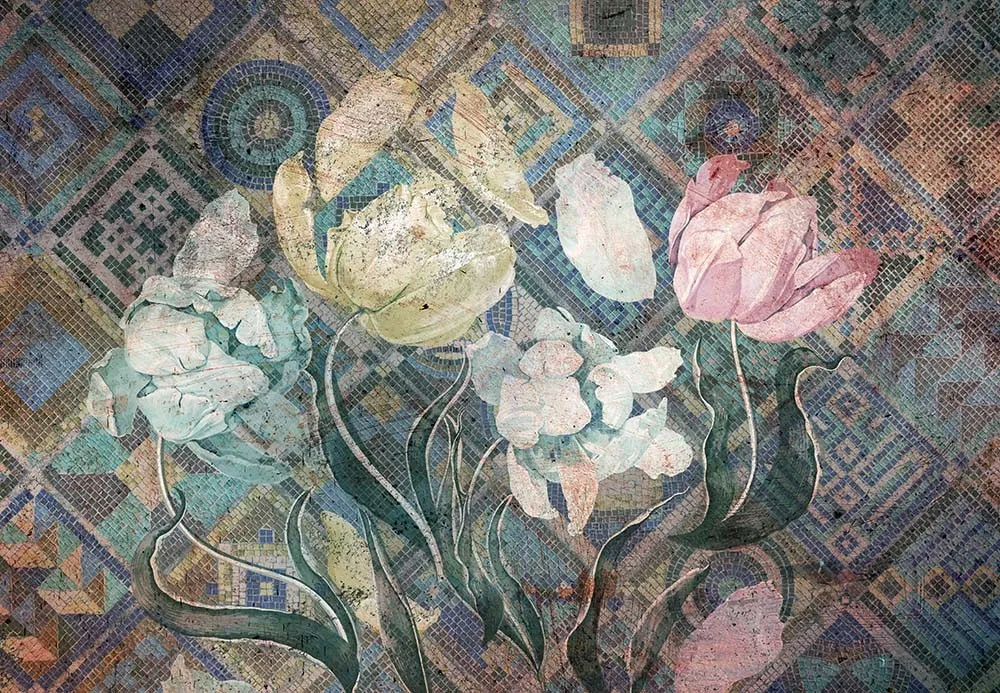 Fototapeta Marokańska posadzka i tulipany #wf517