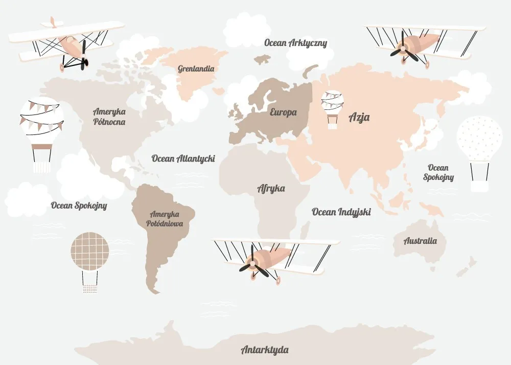 Fototapeta Mapa świata z samolotami i balonami #wf550