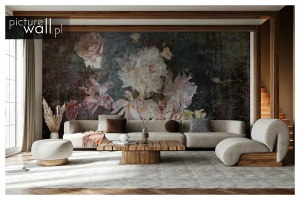 Fototapety Ciemny kwiecisty mural na wymiar