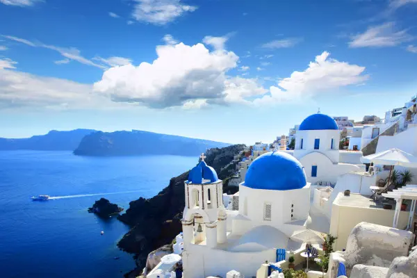 Obrazy Santorini – Białe Domy i Niebieskie Kopuły na wymiar