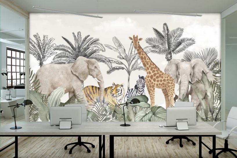 Safari vintage – słoń, żyrafa, zebra i tygrys