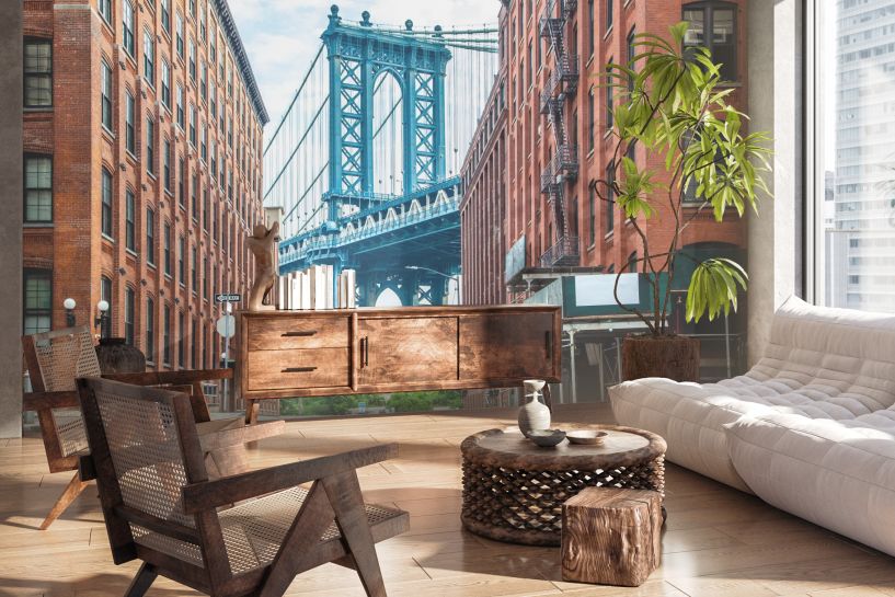 Most Manhattan – ikona Nowego Jorku w perspektywie uliczki