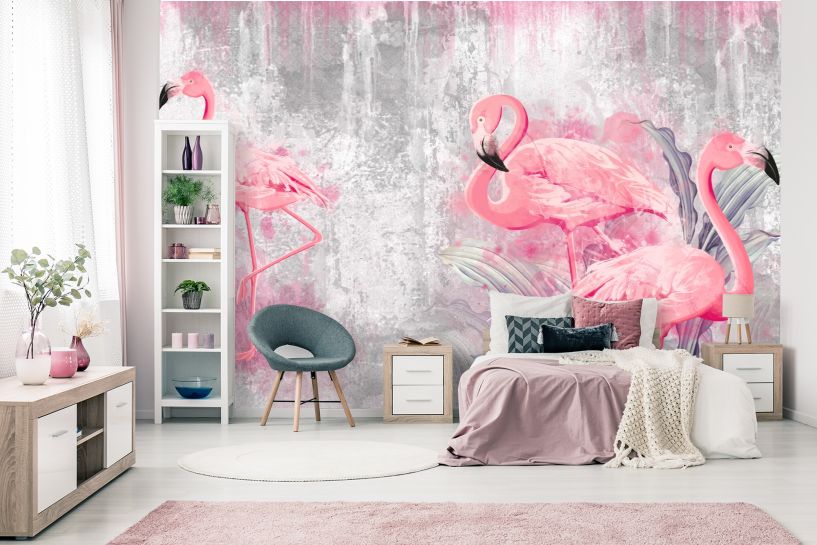 Różowe Flamingi w Tropikalnej Scenerii