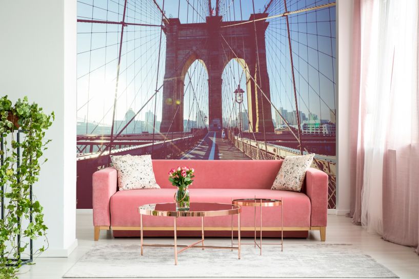 Most brookliński ze szczegółami dźwigarów i kabli pomocniczych, Manhattan, Nowy Jork, USA