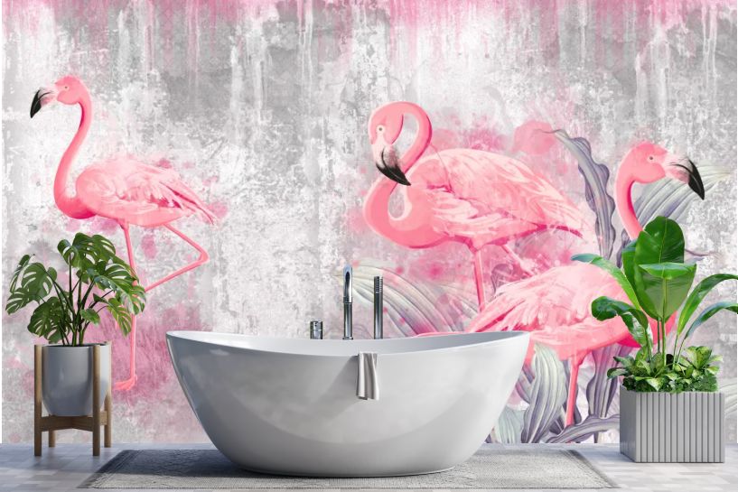 Różowe Flamingi w Tropikalnej Scenerii