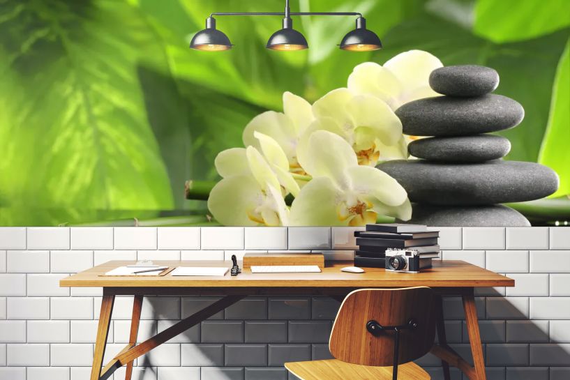 Kwiaty orchidei i kamienie w stylu SPA