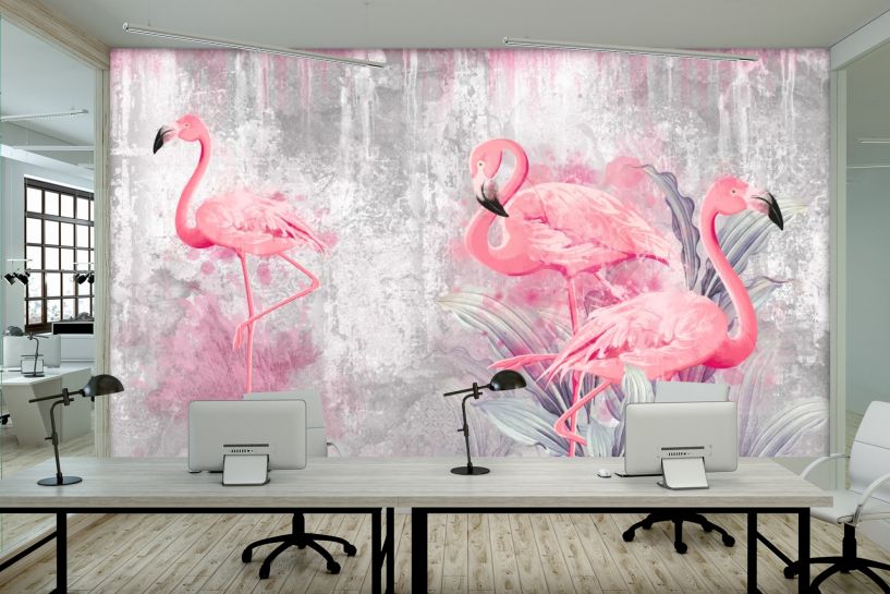 Różowe Flamingi w Tropikalnej Scenerii