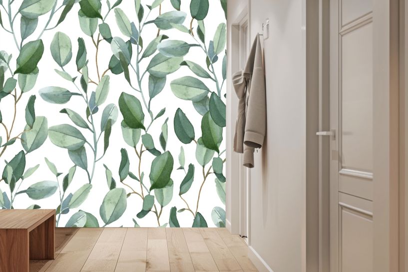 Zielone Liście Eukaliptusa na Białym Tle – Botaniczny Wzór