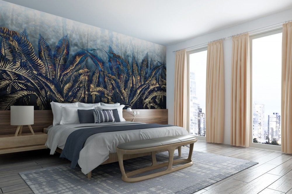 Fototapety z motywem Opalizujące liście bananowca ze złotem