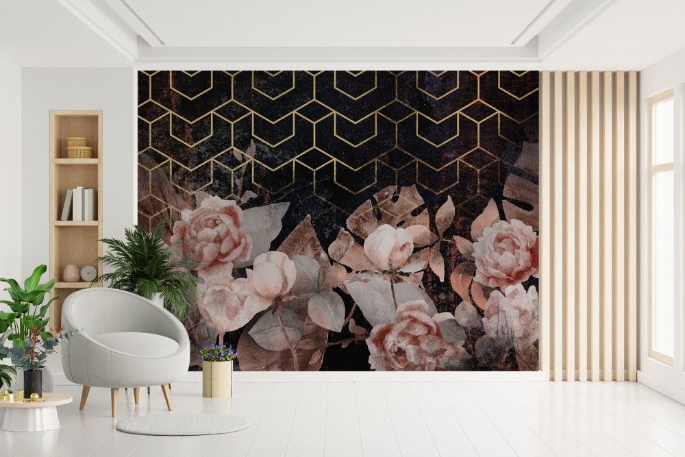 Fototapety z motywem Złote kwiaty glamour