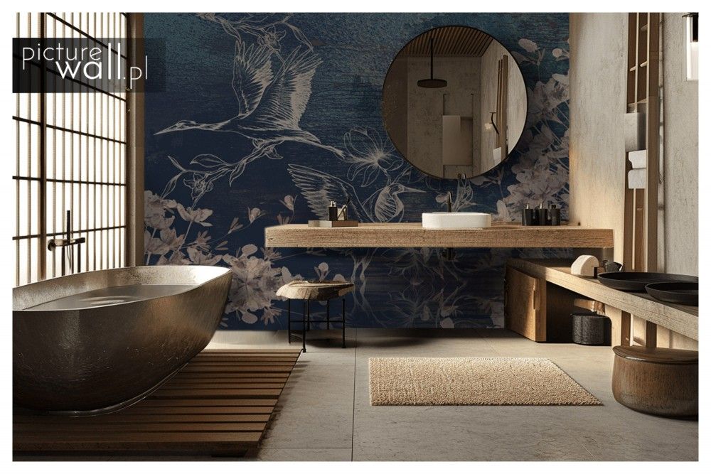 Fototapety samoprzylepne z motywem ciemne kwiaty i żurawie