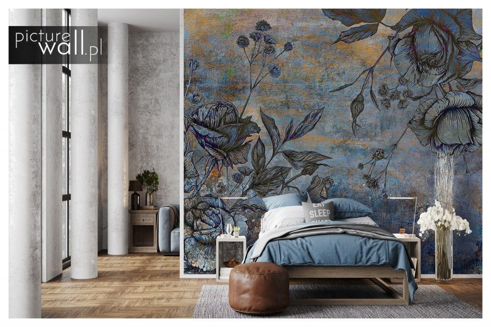 Obrazy z motywem Różne kwiaty w kolorze patyny