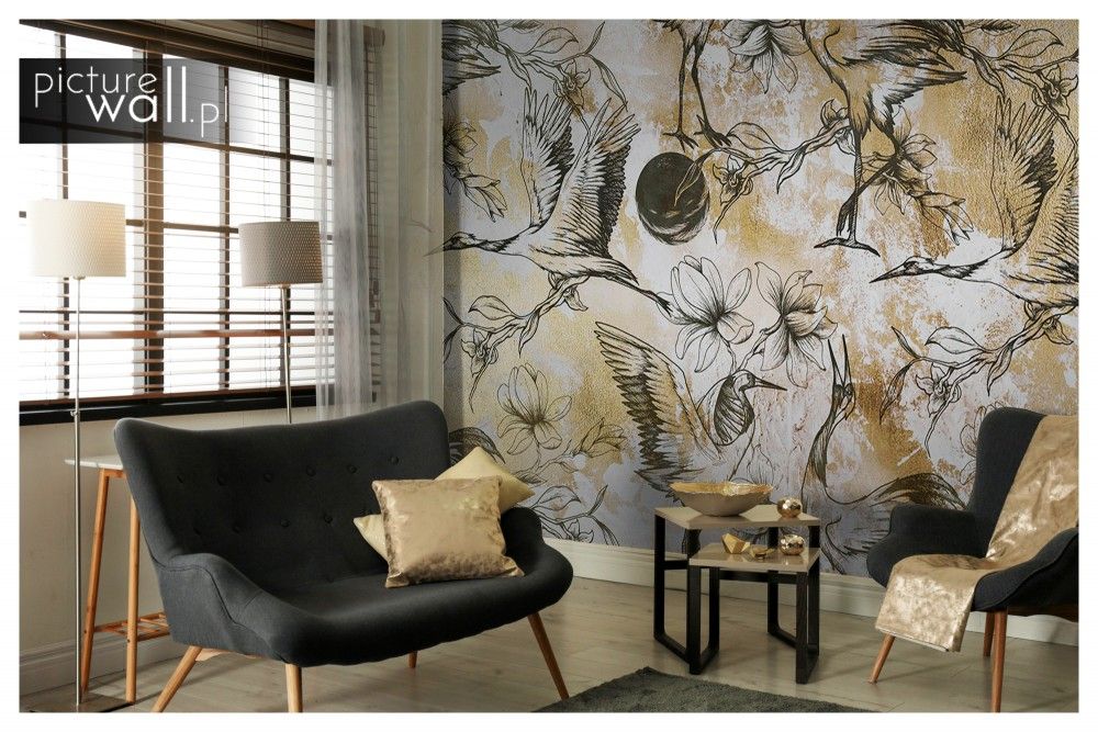 Fototapety samoprzylepne z motywem Złote żurawie