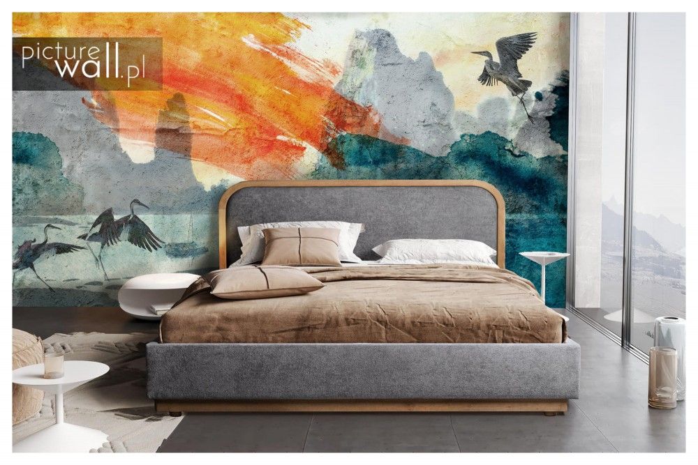 Fototapety z motywem Żurawie o zachodzie