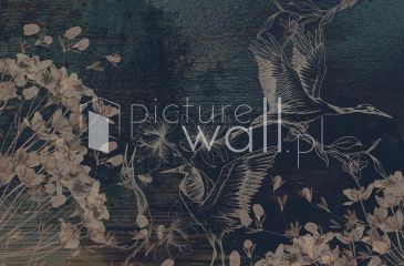 Podgląd wzoru ciemne kwiaty i żurawie