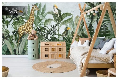 Fototapeta samoprzylepna Dżungla z kolorowymi zwierzętami