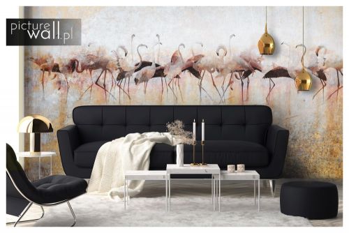 Fototapeta samoprzylepna Flamingi w złocie