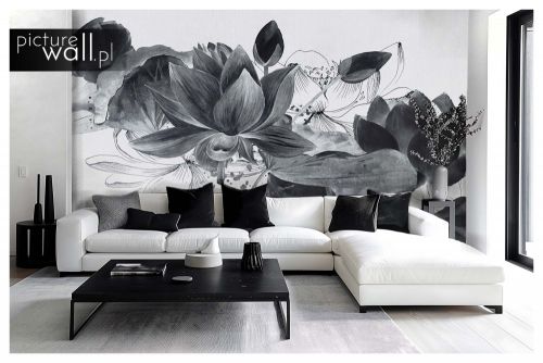 Fototapeta samoprzylepna Akwarelowe lotosy jasne tło