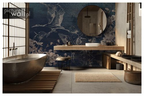 Fototapeta samoprzylepna ciemne kwiaty i żurawie