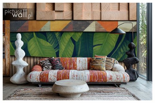 Fototapeta samoprzylepna Geometryczne motywy z zielenią