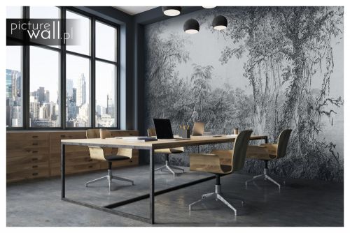 Fototapeta samoprzylepna Leśny rysunkowy fresk