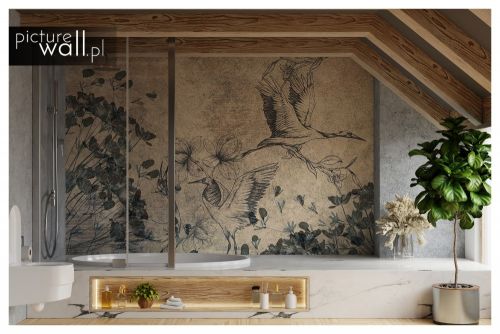 Fototapeta samoprzylepna Jasne kwiaty i żurawie