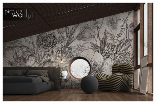 Fototapeta Rdzawe kwiaty w szarościach